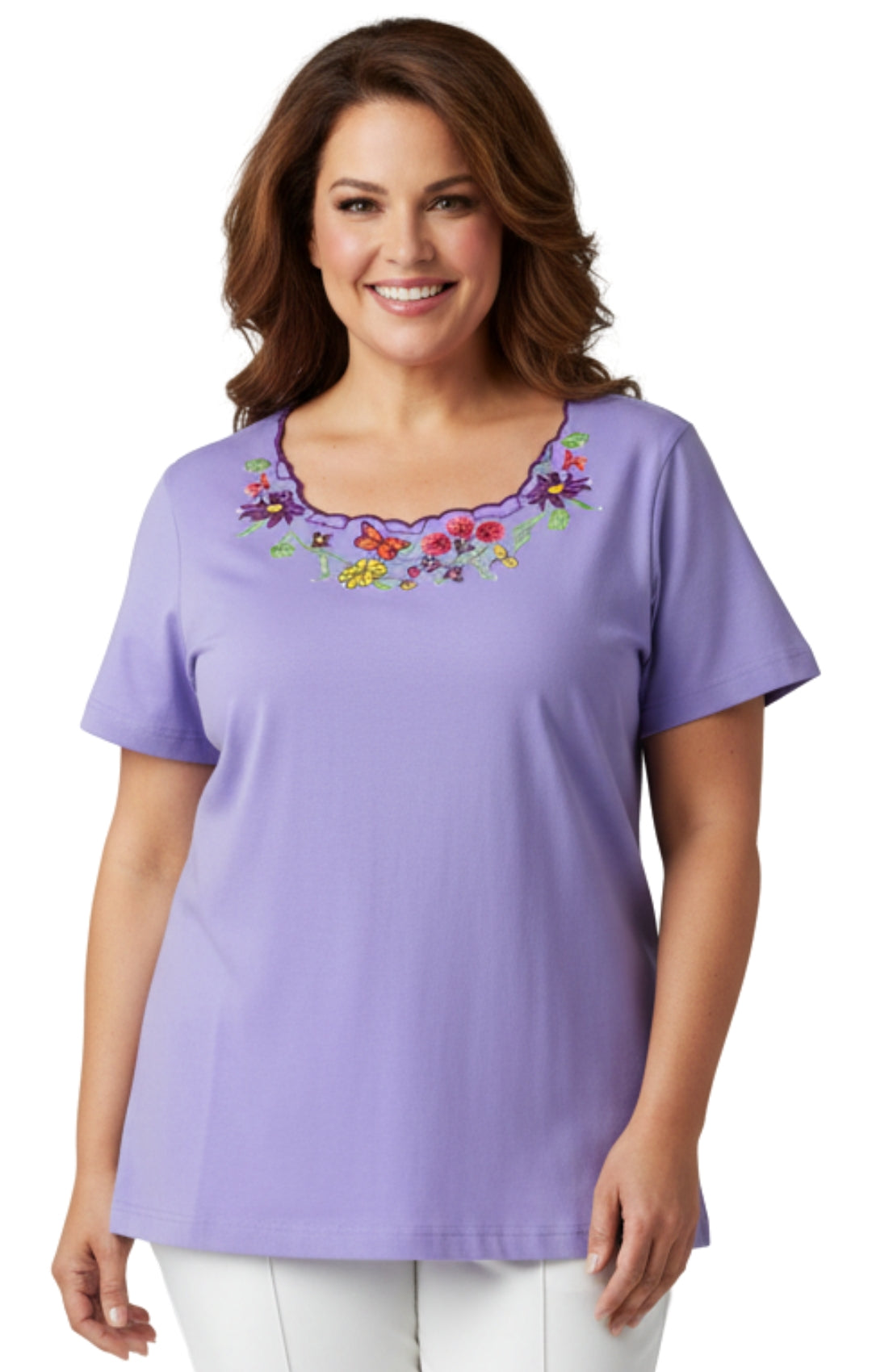 Women's Scalloped Neckline Embellished Tee 12