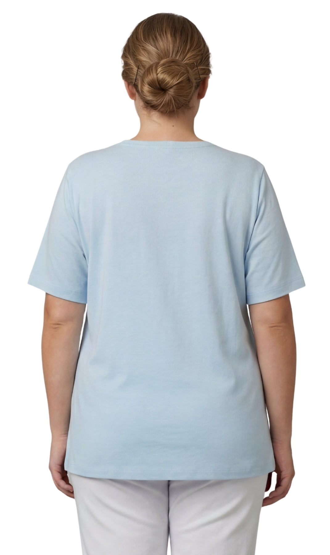 Turtle Bay New York Women's Scalloped Neckline Embellished Tee cool blue back