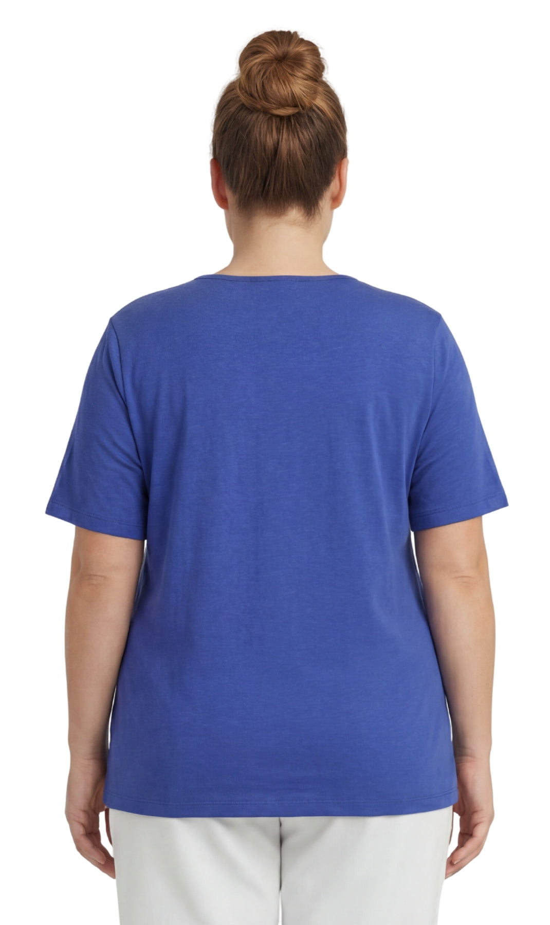 Turtle Bay New York Women's Scalloped Neckline Embellished Tee sappire back