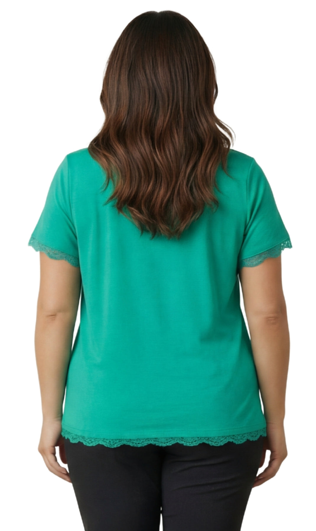 Turtle Bay New York Women's V-neck Short Sleeve Tshirt with A Three Button Placket green leaf back