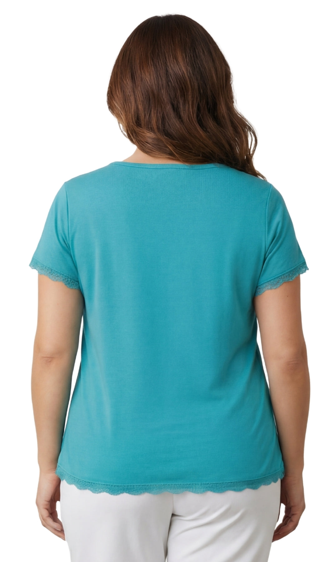 Turtle Bay New York Women's V-neck Short Sleeve Tshirt with A Three Button Placket Bright Teal back