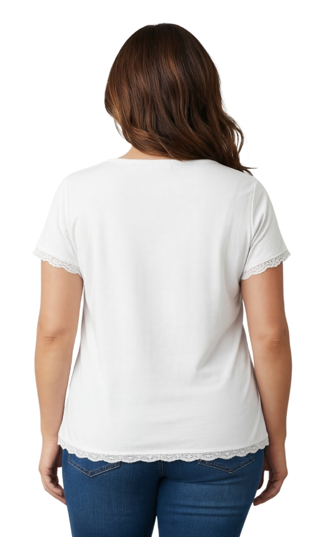 Turtle Bay New York Women's V-neck Short Sleeve Tshirt with A Three Button Placket white back