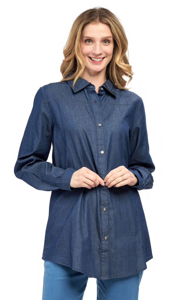 Women's Long Sleeve Tunic Tops – Soft, Lightweight Denim to Wear Over or Under