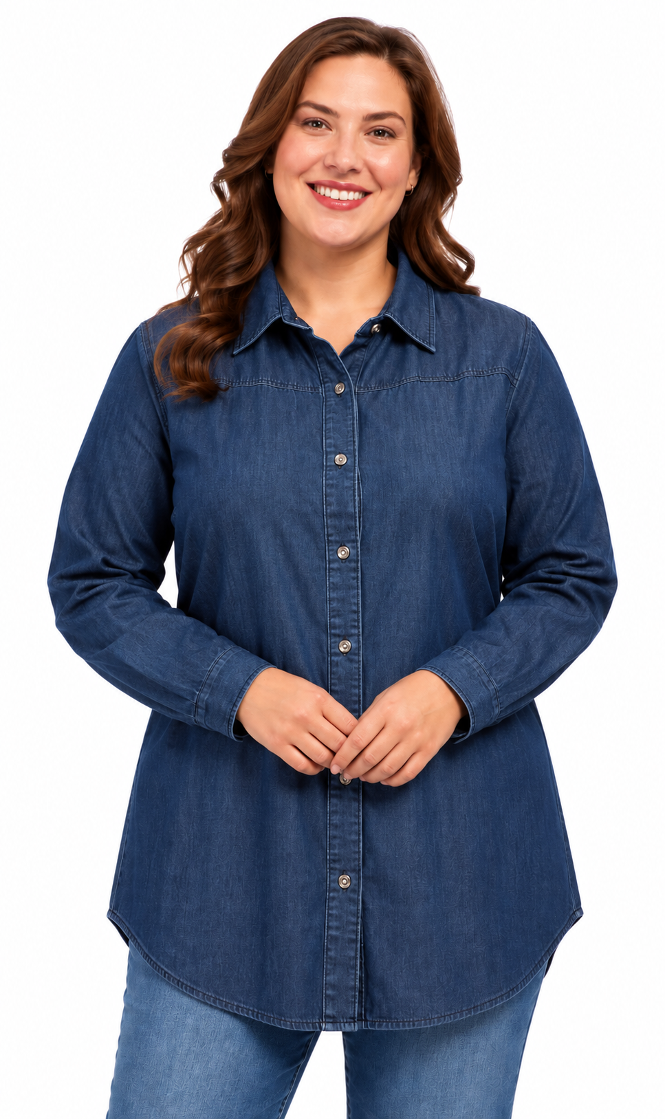 Women's Long Sleeve Denim Tunic Top — Button Front All Season Wear