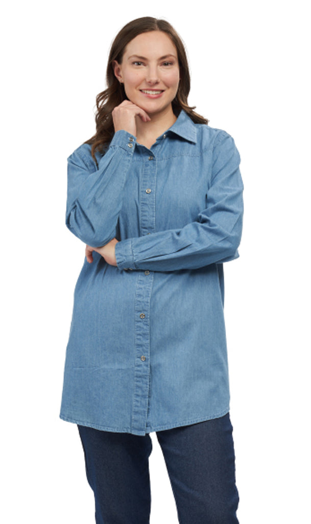 Women's Long Sleeve Tunic Tops – Soft, Lightweight Denim to Wear Over or Under