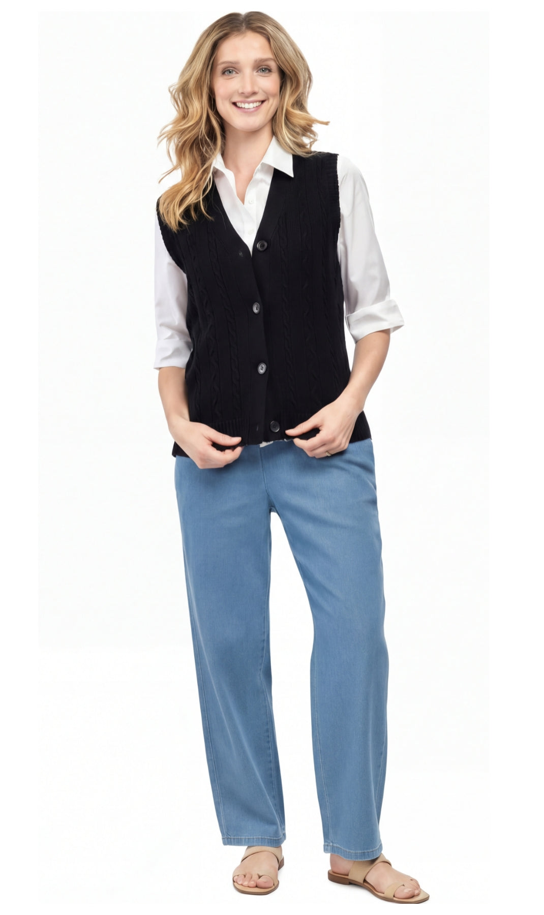 Womens Button Front Cable Knit Cardigan Sweater Vest 4