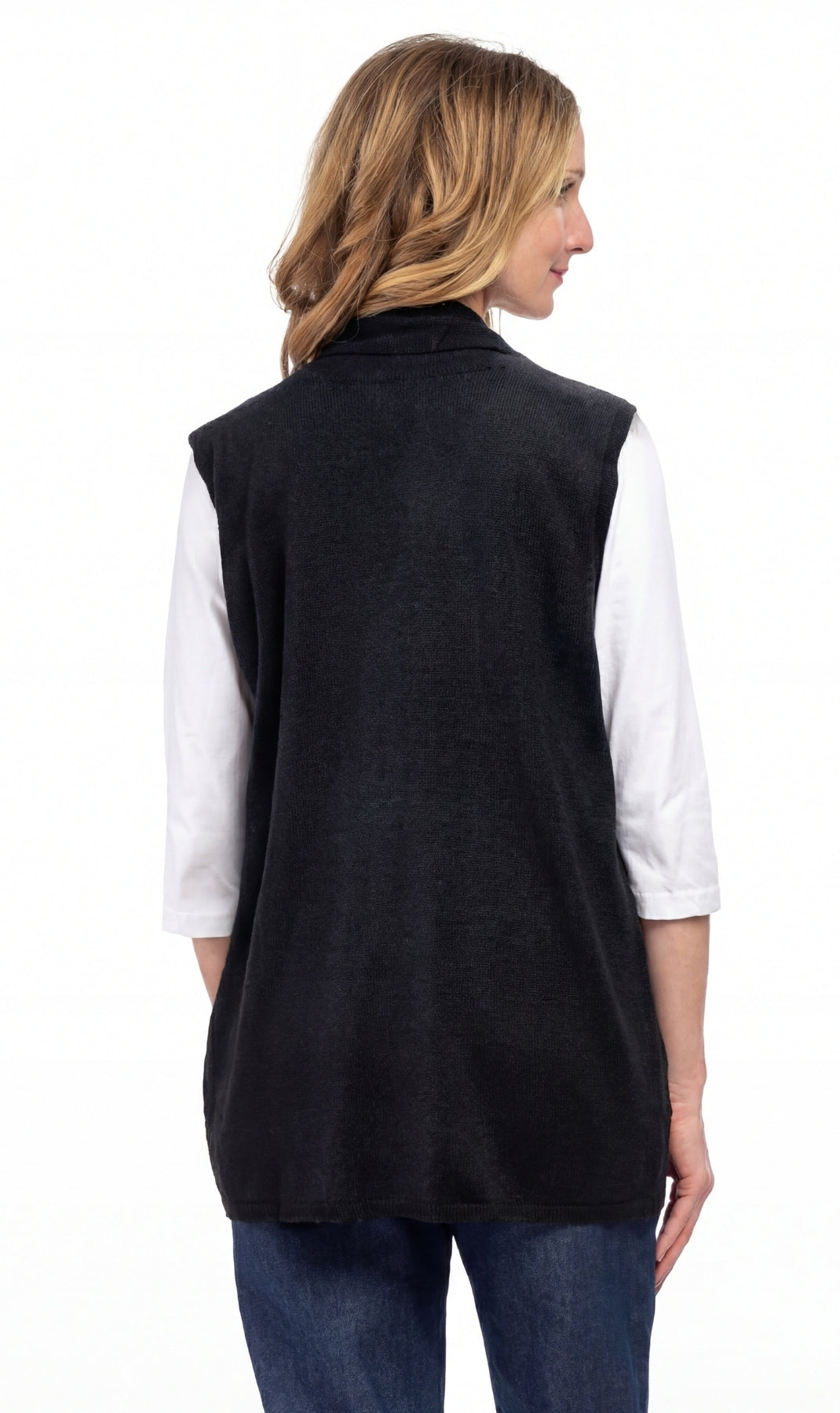 Women's Long Sleeveless Open Front Soft Shawl Collar Vest