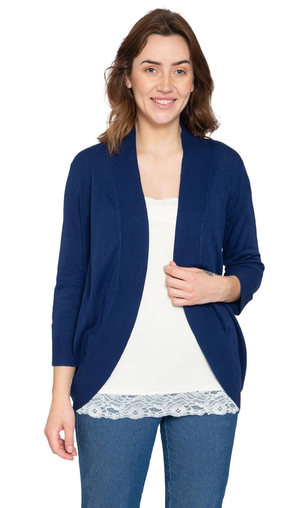 Women's Curved Hem Cardigan - Open Front Sweater in a Timeless Style - Navy- Front -TURTLE BAY APPAREL