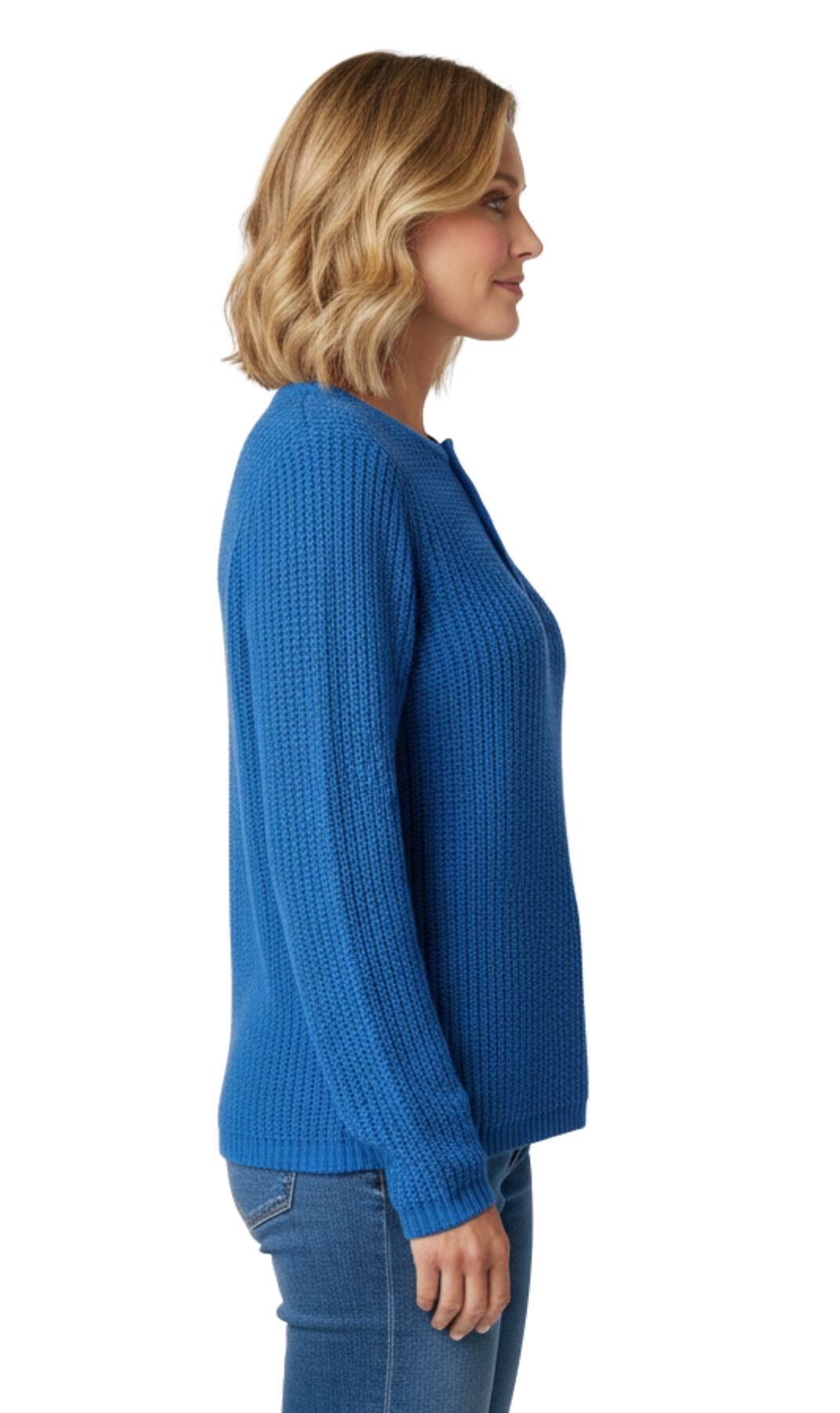 Turtle Bay New York Women's Chic Henley Shaker-Knit Sweater for Women - Casual Long-Sleeve in Durable 100% Acrylic with 3-Button Placket blue side