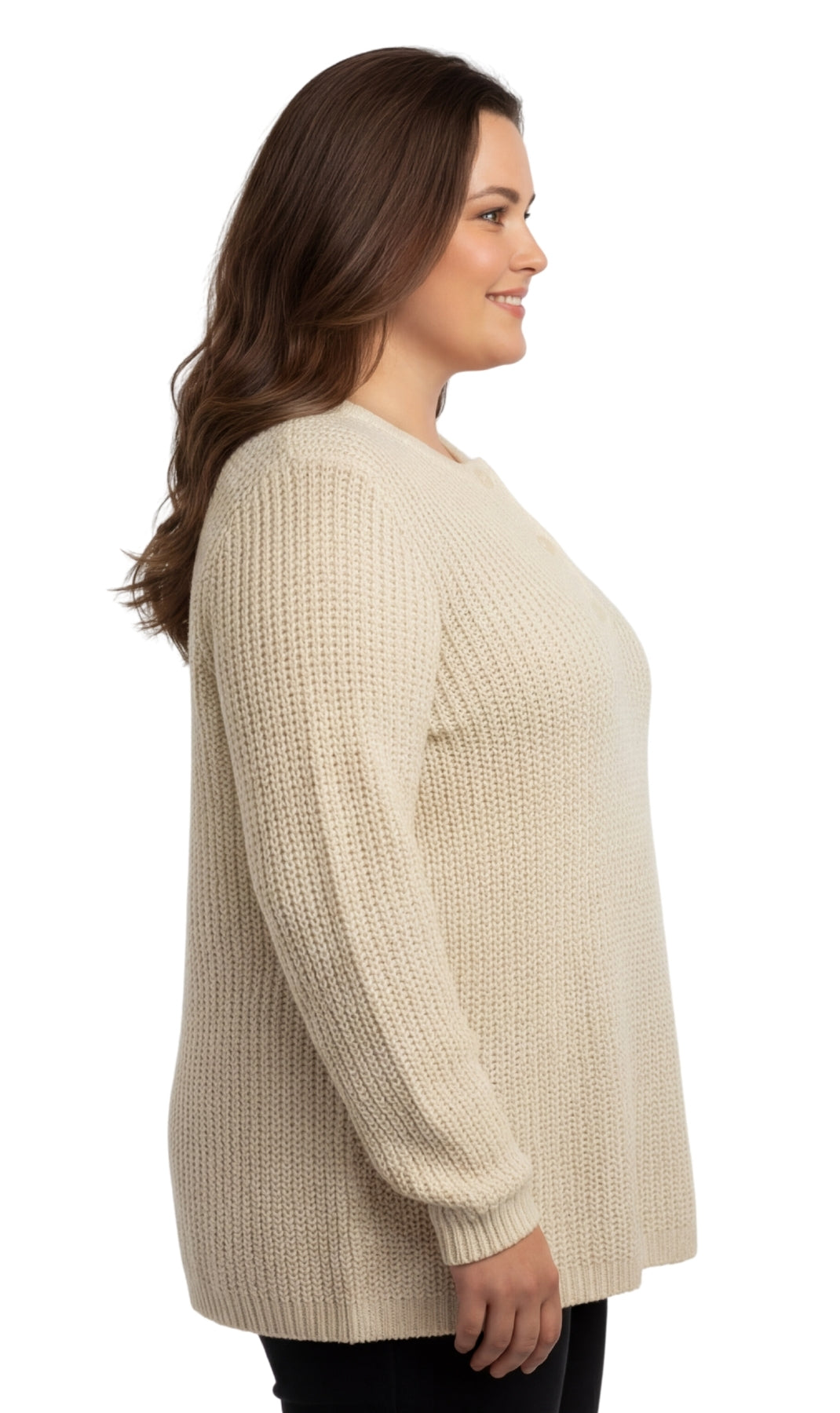 Turtle Bay New York Women's Chic Henley Shaker-Knit Sweater for Women - Casual Long-Sleeve in Durable 100% Acrylic with 3-Button Placket Oatmeal side