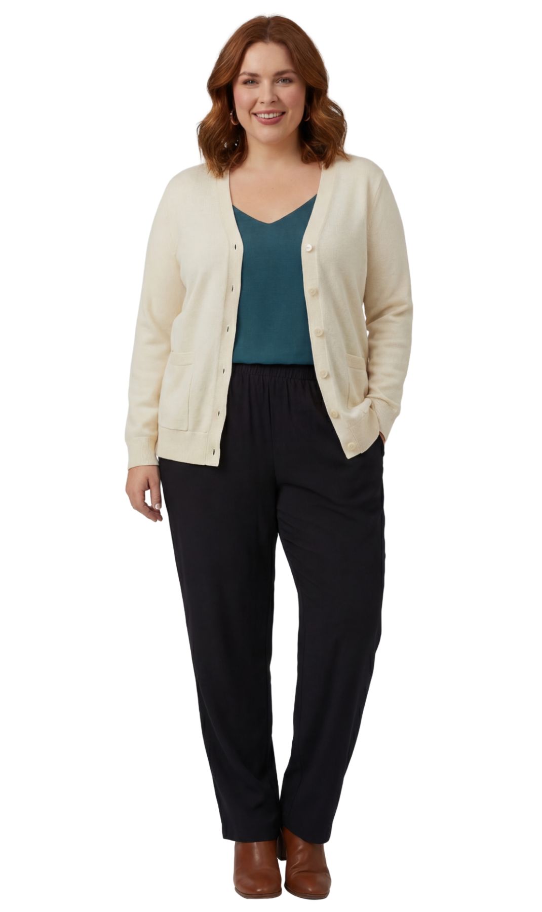 Women's Soft Cotton Button-Up Cardigan Crewneck Sweater Long Sleeves with Front Pockets 14