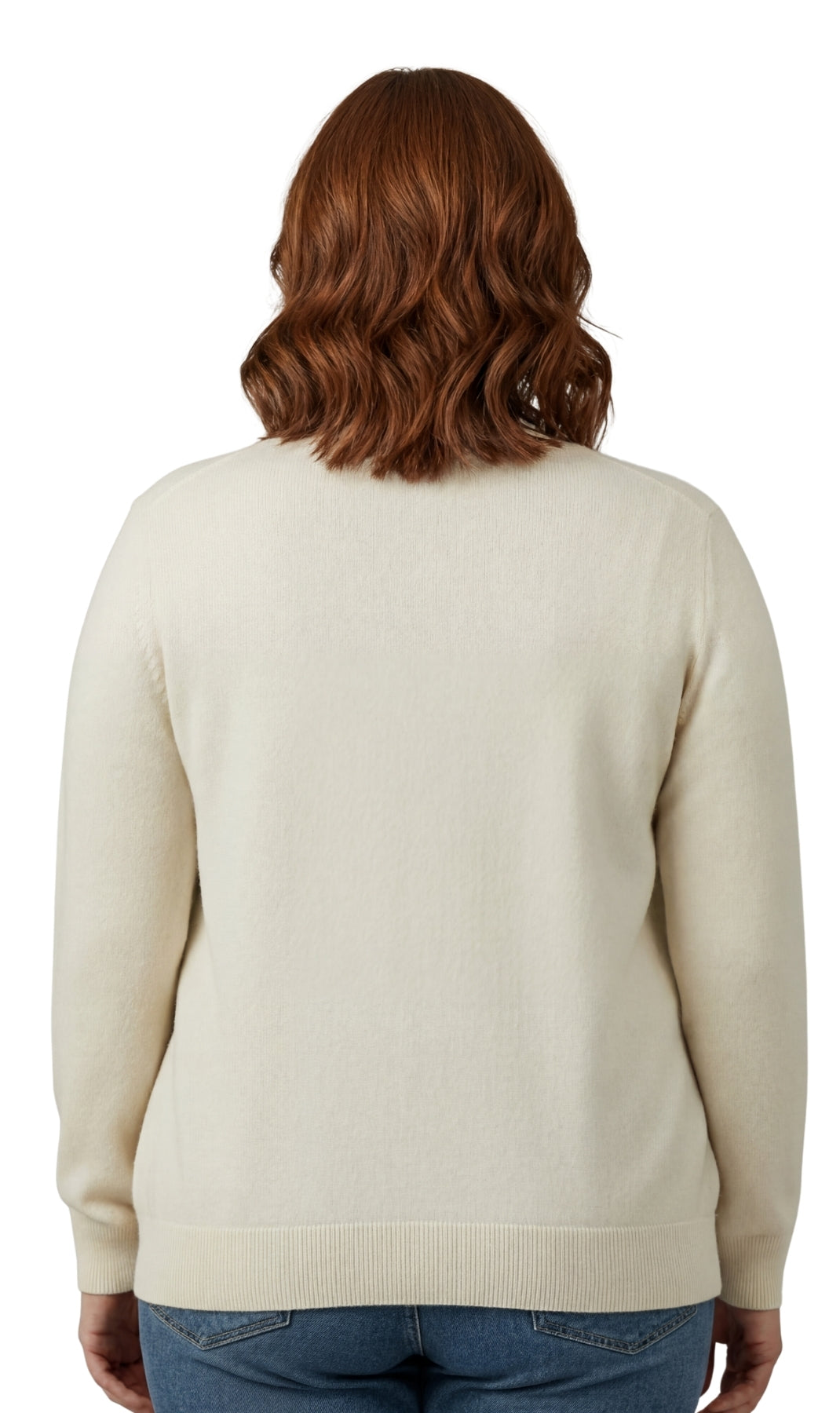 Turtle Bay New York Women's Soft Cotton Button-Up Cardigan Crewneck Sweater Long Sleeves with Front Pockets ivory back