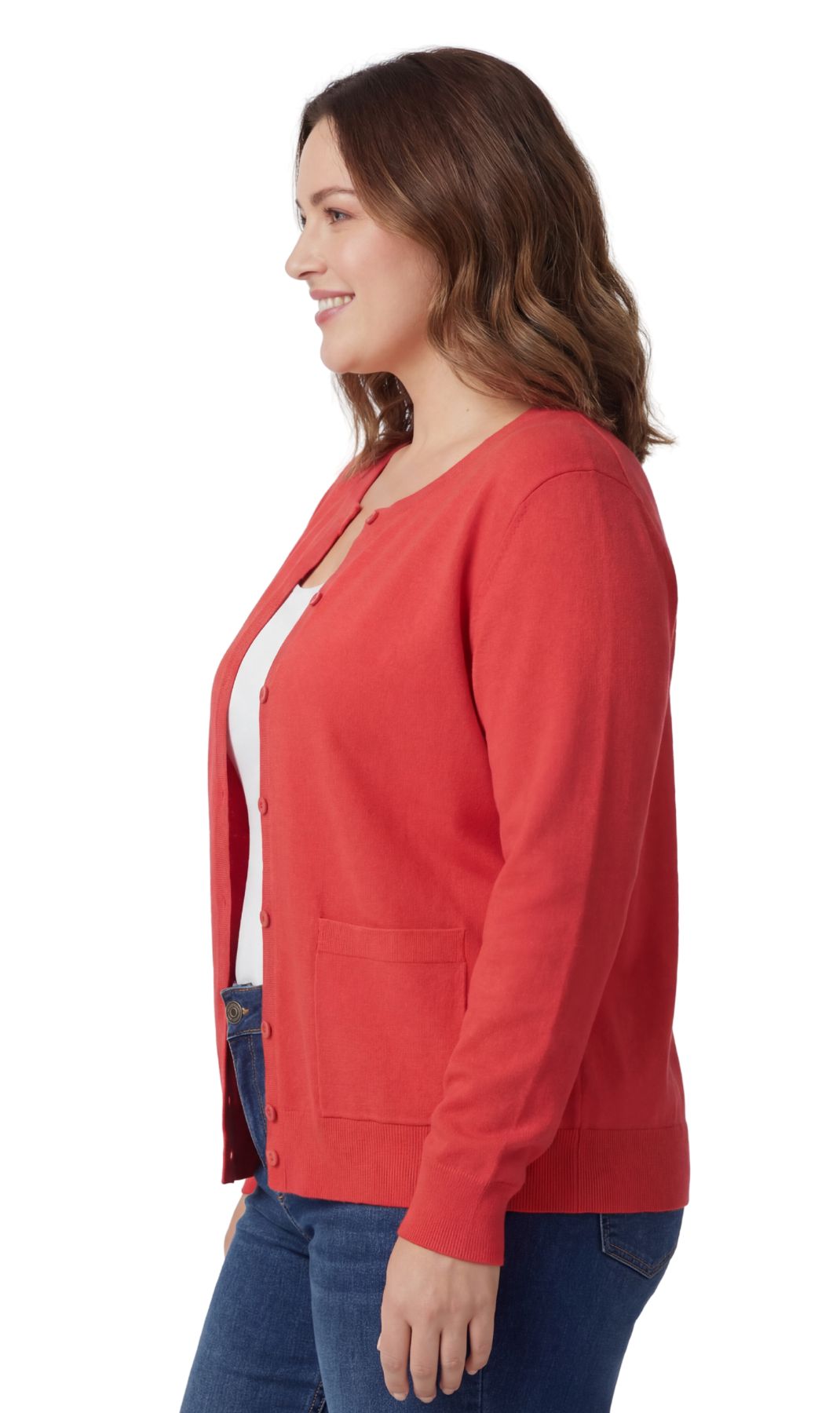 Women's Soft Cotton Button-Up Cardigan Crewneck Sweater Long Sleeves with Front Pockets 8