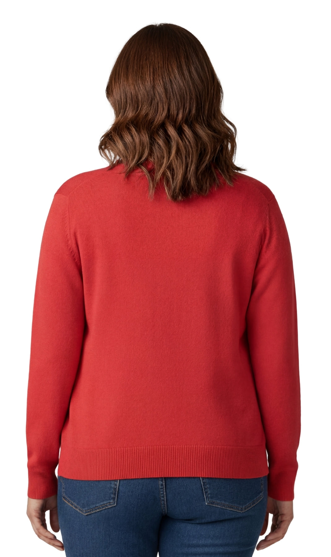 Turtle Bay New York Women's Soft Cotton Button-Up Cardigan Crewneck Sweater Long Sleeves with Front Pockets red back