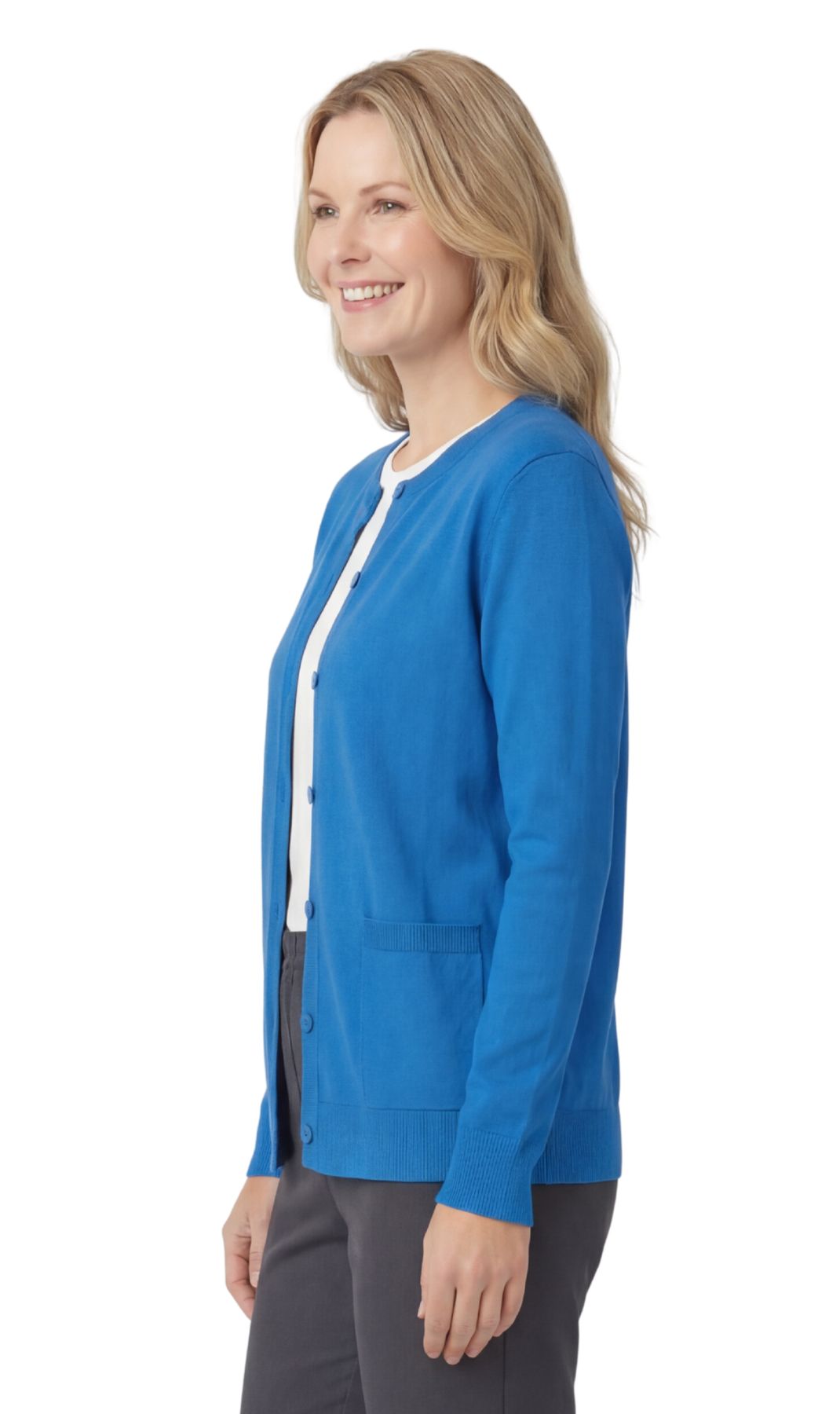 Women's Soft Cotton Button-Up Cardigan Crewneck Sweater Long Sleeves with Front Pockets 11