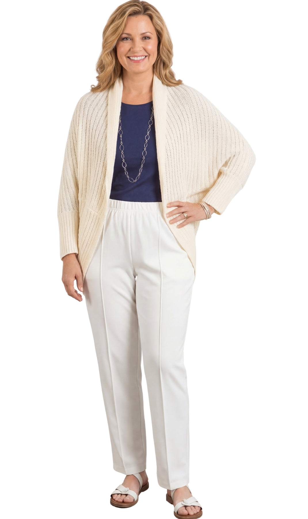 Turtle Bay Apparel Women’s Cocoon Sweater – Soft Acrylic Lightweight Cardigan, Open Front Layering Top, One Size Fit, Cozy Casual Wear ivory Full