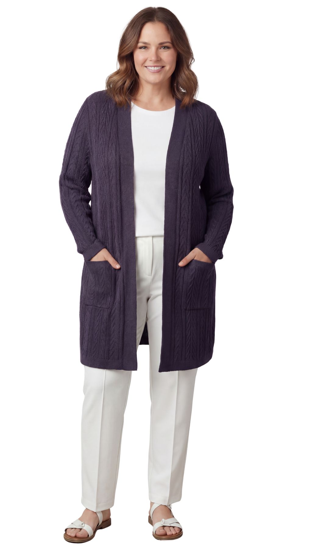 Turtle Bay New York Women's Cable Knit Duster Sweater with Pockets Effortless Longline Cardigan for Everyday Warmth navy full