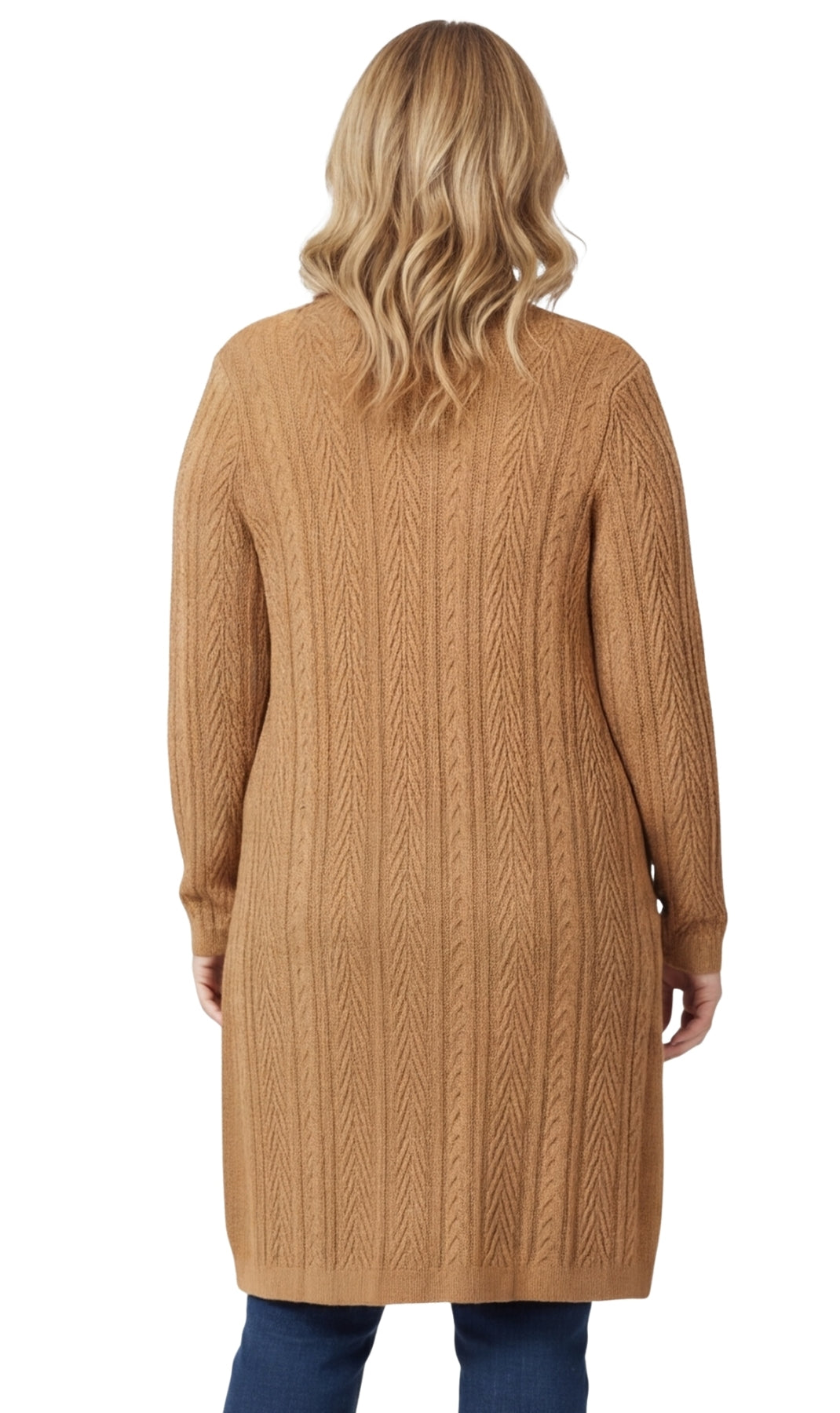 Turtle Bay New York Women's Cable Knit Duster Sweater with Pockets Effortless Longline Cardigan for Everyday Warmth camel back