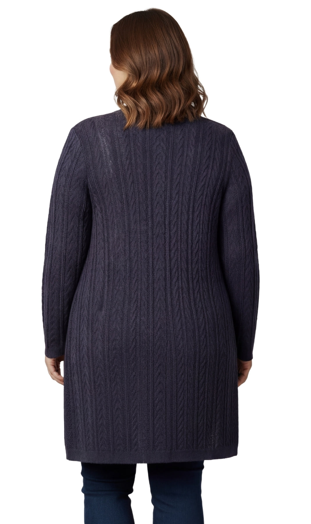 Turtle Bay New York Women's Cable Knit Duster Sweater with Pockets Effortless Longline Cardigan for Everyday Warmth navy back