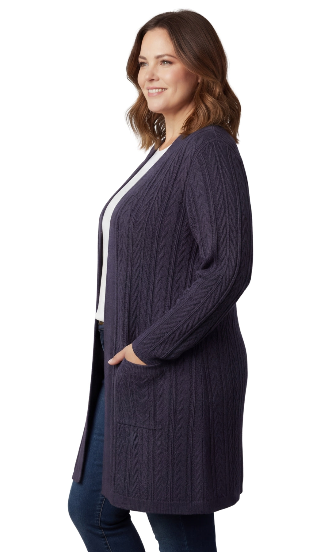 Turtle Bay New York Women's Cable Knit Duster Sweater with Pockets Effortless Longline Cardigan for Everyday Warmth navy side