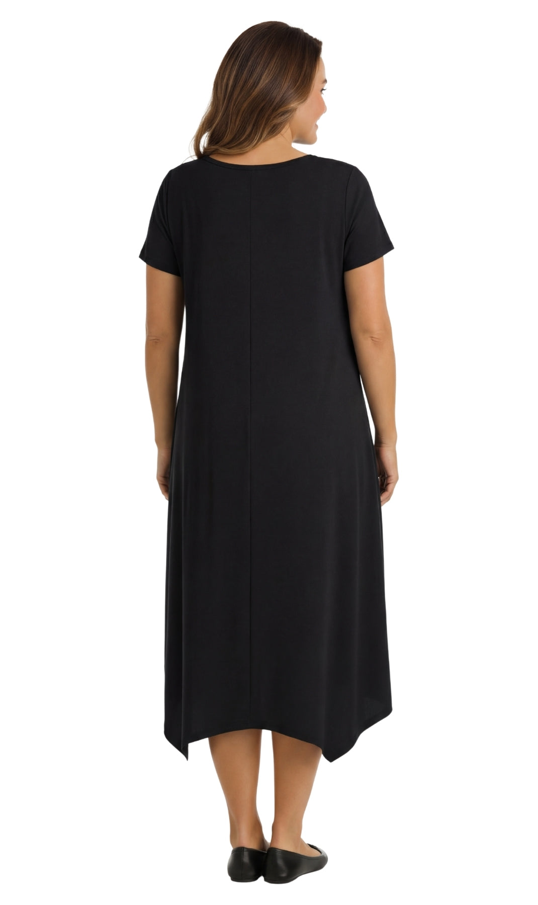 Turtle Bay New York Women's Vivid Blue Colored Knit Wide Scoop Neck Short Sleeve Dress in A-Line Aymmetrical Hem Turtle Bay New York Women's Vivid Blue Colored Knit Wide Scoop Neck Short Sleeve Dress in A-Line Aymmetrical Hem