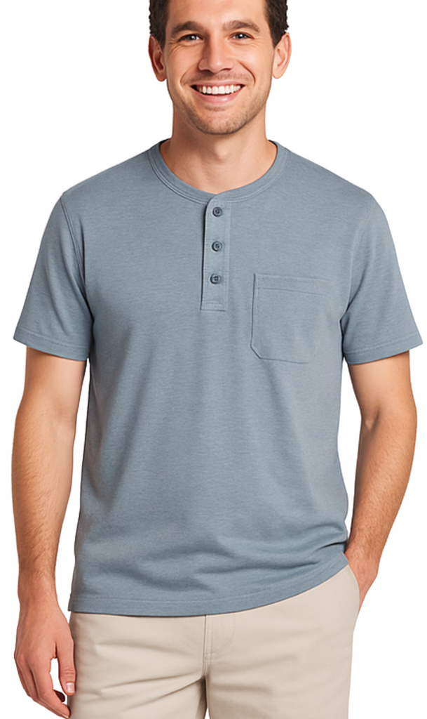Men's Short Sleeve Henley Relaxed Fit Shirt with Pocket