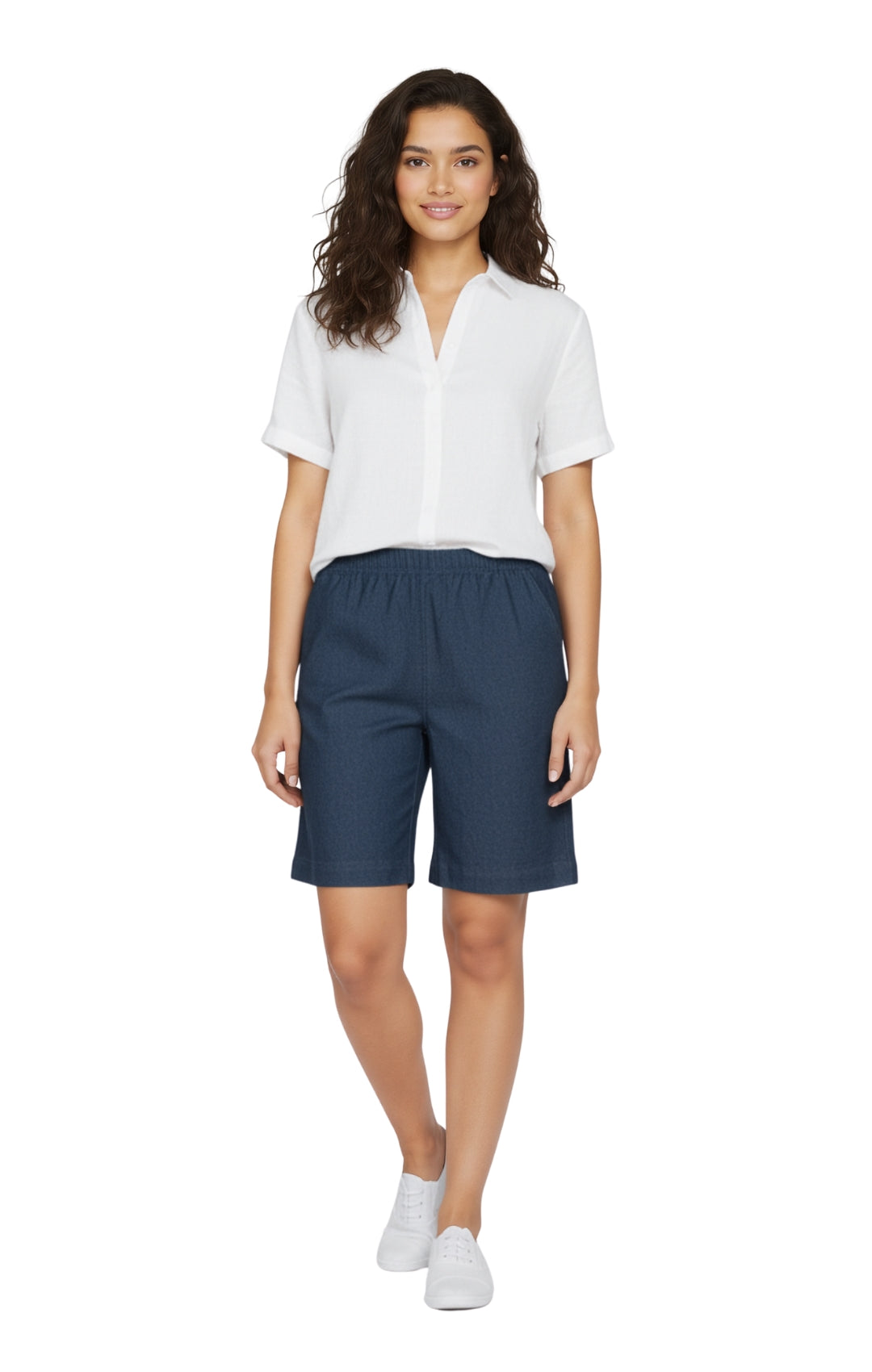 Women's Pull On Denim & Twill Shorts with stretch waist - No zipper or buttons 5