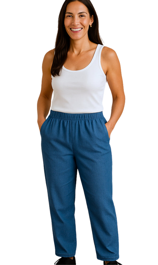 Women's Elastic Waist Pull On Denim Jeans - Soft & Lightweight with a bit Stretch