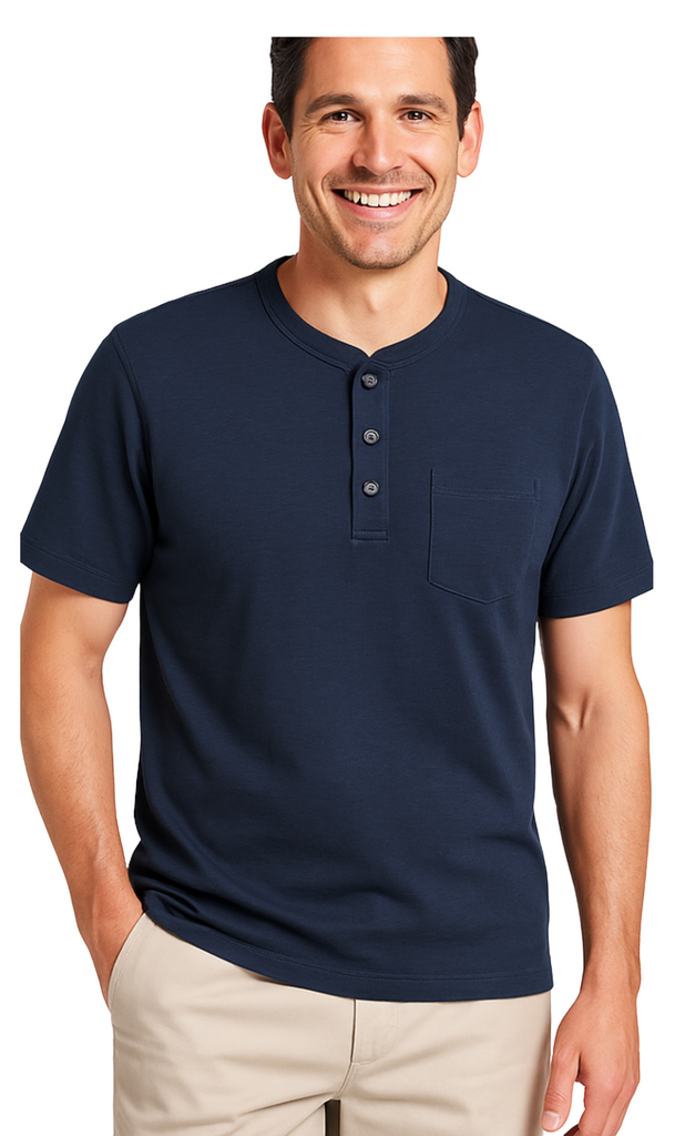 Men's Short Sleeve Henley Relaxed Fit Shirt with Pocket
