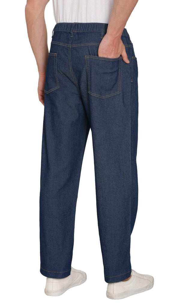 Turtle Bay New York Men's Casual Elastic Waist Denim Pull on Jeans Pants - INDIGO - Back pocket - TURTLE BAY APPAREL