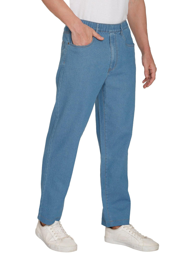 Mens elastic waist shop pull on jeans