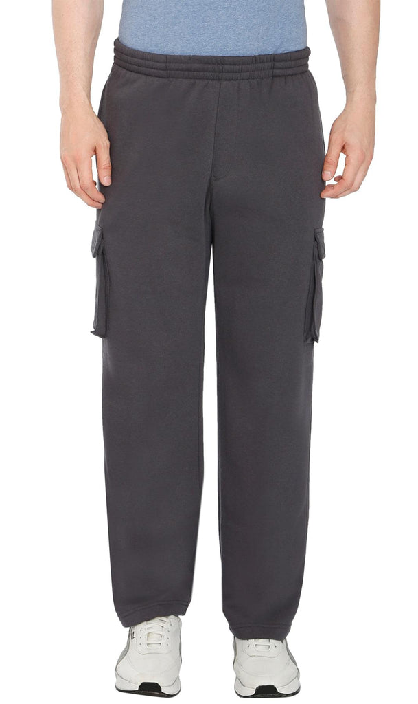 Men's Fleece Cargo Pants - Comfy Sweatpants for No-Chill Chillin' Charcoal Heather - Front -TURTLE BAY APPAREL