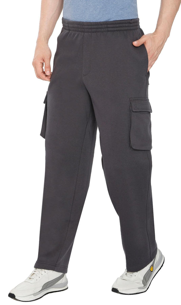 Men's Fleece Cargo Pants - Comfy Sweatpants for No-Chill Chillin' Charcoal Heather - Pocket- TURTLE BAY APPAREL