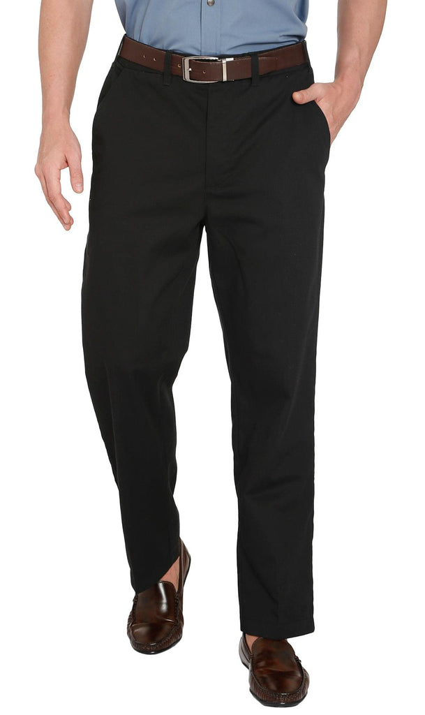 Men's Stretch Waist Chinos - Smooth Waistband Hides Comfy Elastic -  Black  - Front -TURTLE BAY APPAREL