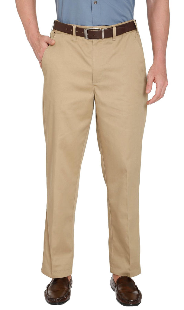 Men's Stretch Waist Chinos - Smooth Waistband Hides Comfy Elastic - Stone - Front -TURTLE BAY APPAREL