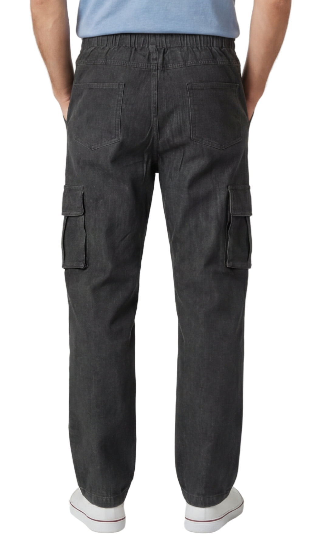 Turtle Bay New York Men's Lightweight Double Cargo Pocket Pull-On Jeans med black back