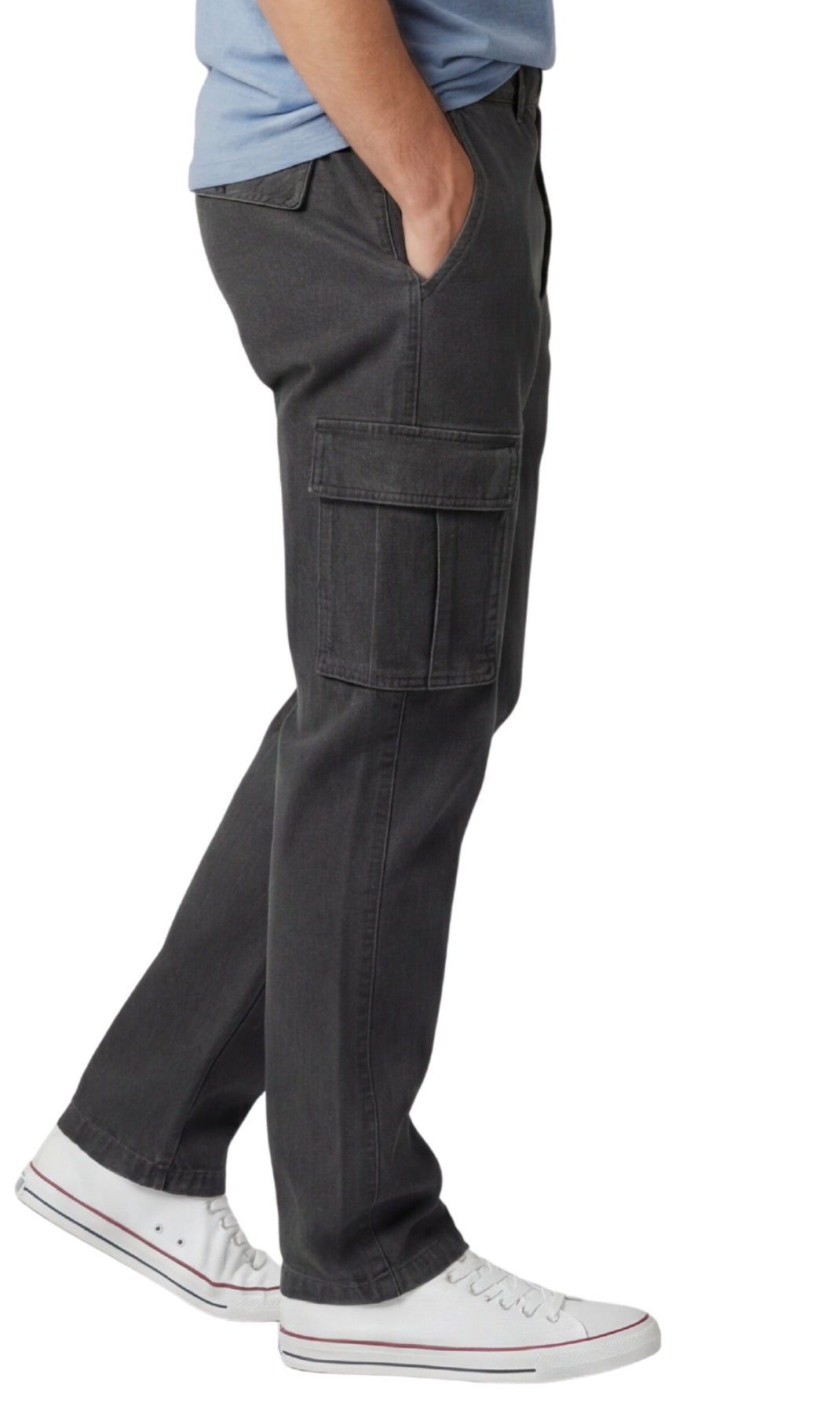 Turtle Bay New York Men's Lightweight Double Cargo Pocket Pull-On Jeans med black side