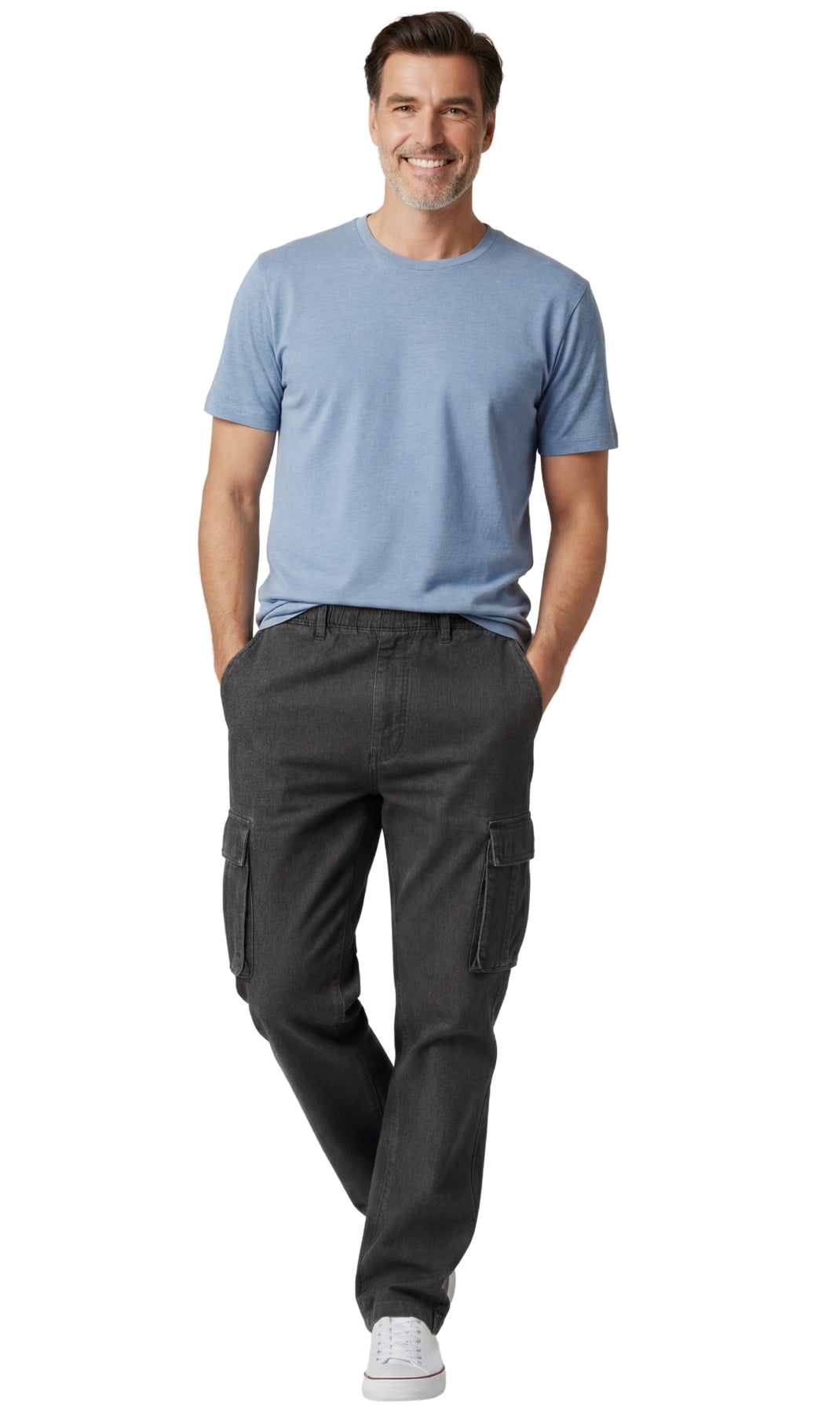 Turtle Bay New York Men's Lightweight Double Cargo Pocket Pull-On Jeans med black full