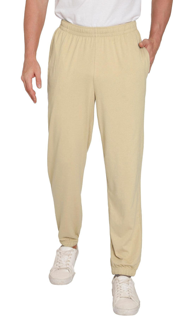 Men's Knit Pants - Pull On Elastic Waist for Effortless Dressing and Relaxed Comfort  - tan - Front - TURTLE BAY APPAREL