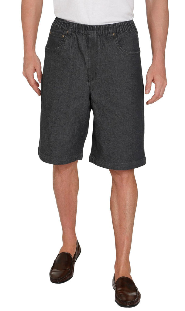 Men's Pull On Shorts - Easy Step-In Styling Free of Buttons and Snaps - black- Front -TURTLE BAY APPAREL