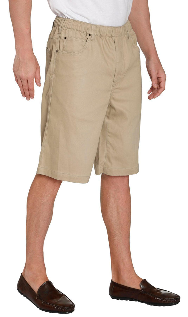 Men's Pull On Shorts - Easy Step-In Styling Free of Buttons and Snaps - Khaki - side -TURTLE BAY APPAREL