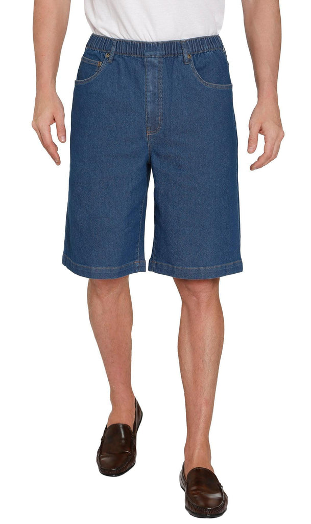 Men's Pull On Shorts - Easy Step-In Styling Free of Buttons and Snaps - Med Blue - Front -TURTLE BAY APPAREL