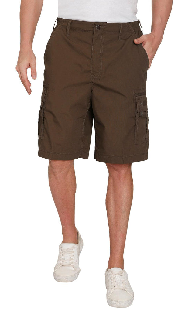Men's Elastic Waist Cargo Shorts - Comfort and Functionality for Any Adventure - Brown - Front -TURTLE BAY APPAREL