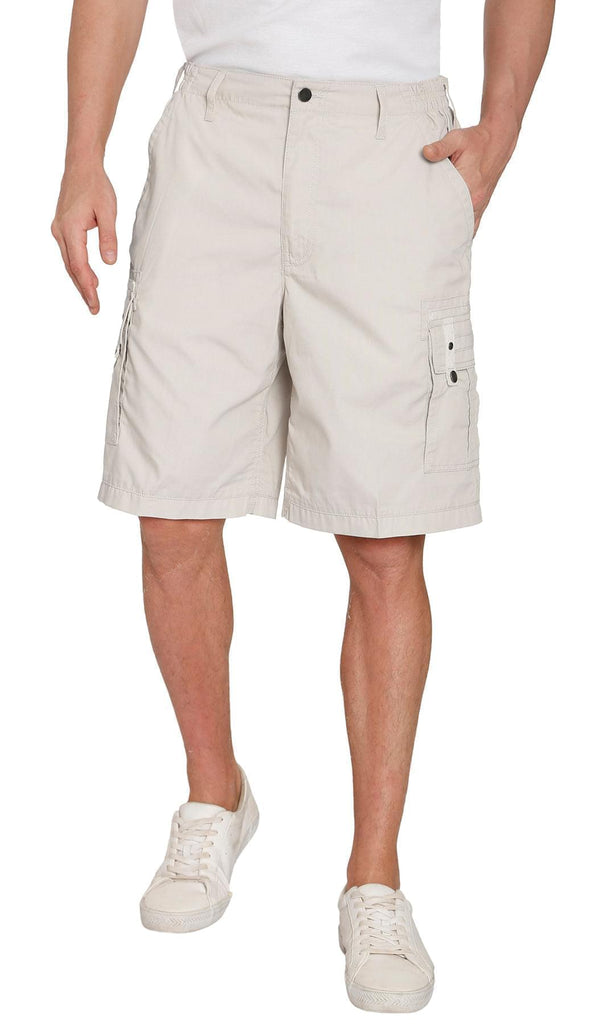 Men's Elastic Waist Cargo Shorts - Comfort and Functionality for Any Adventure Stone - Front -TURTLE BAY APPAREL