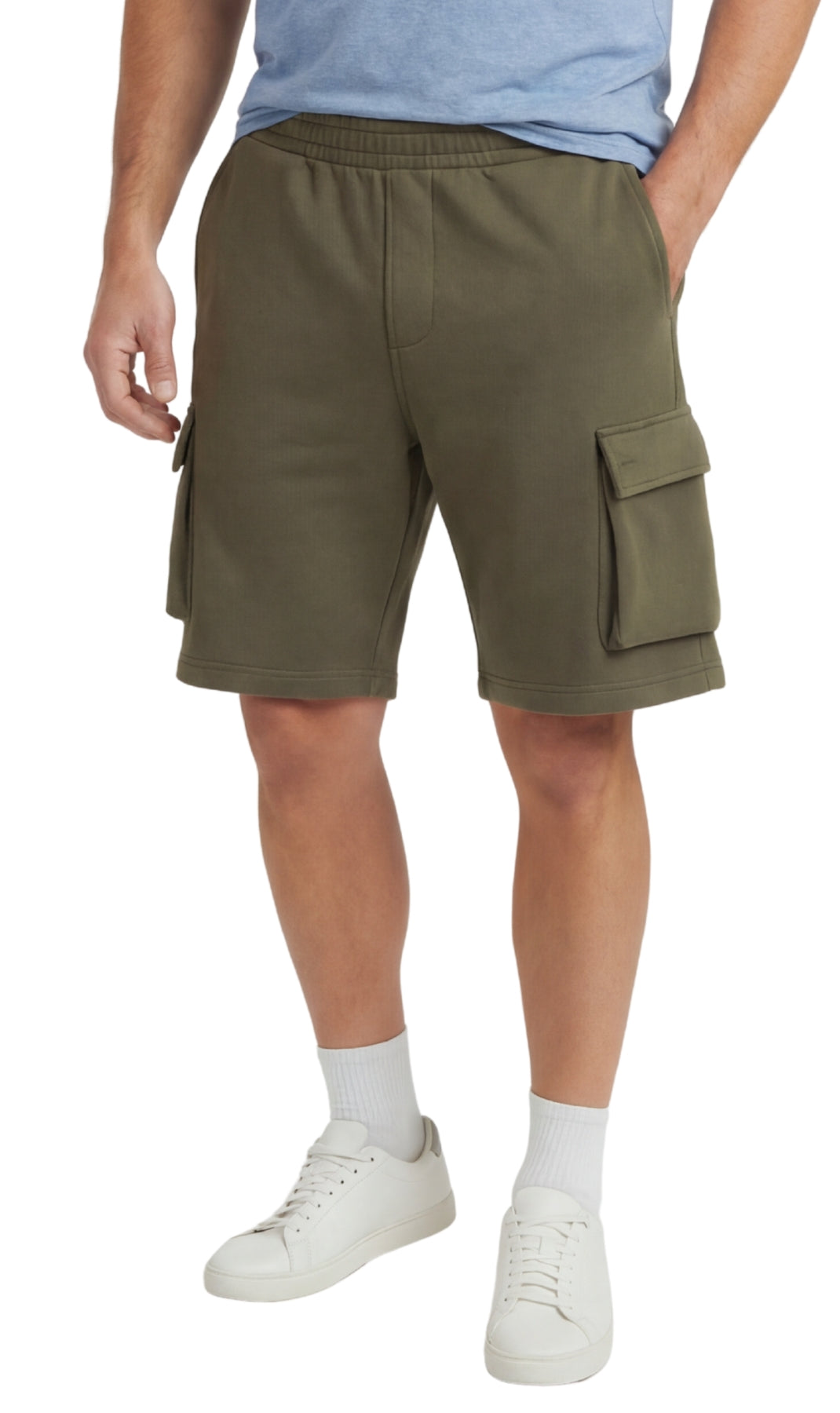 Turtle Bay New York Men's Fleece Cargo Shorts – The Sweat Shorts You'll Wear Everywhere olive front