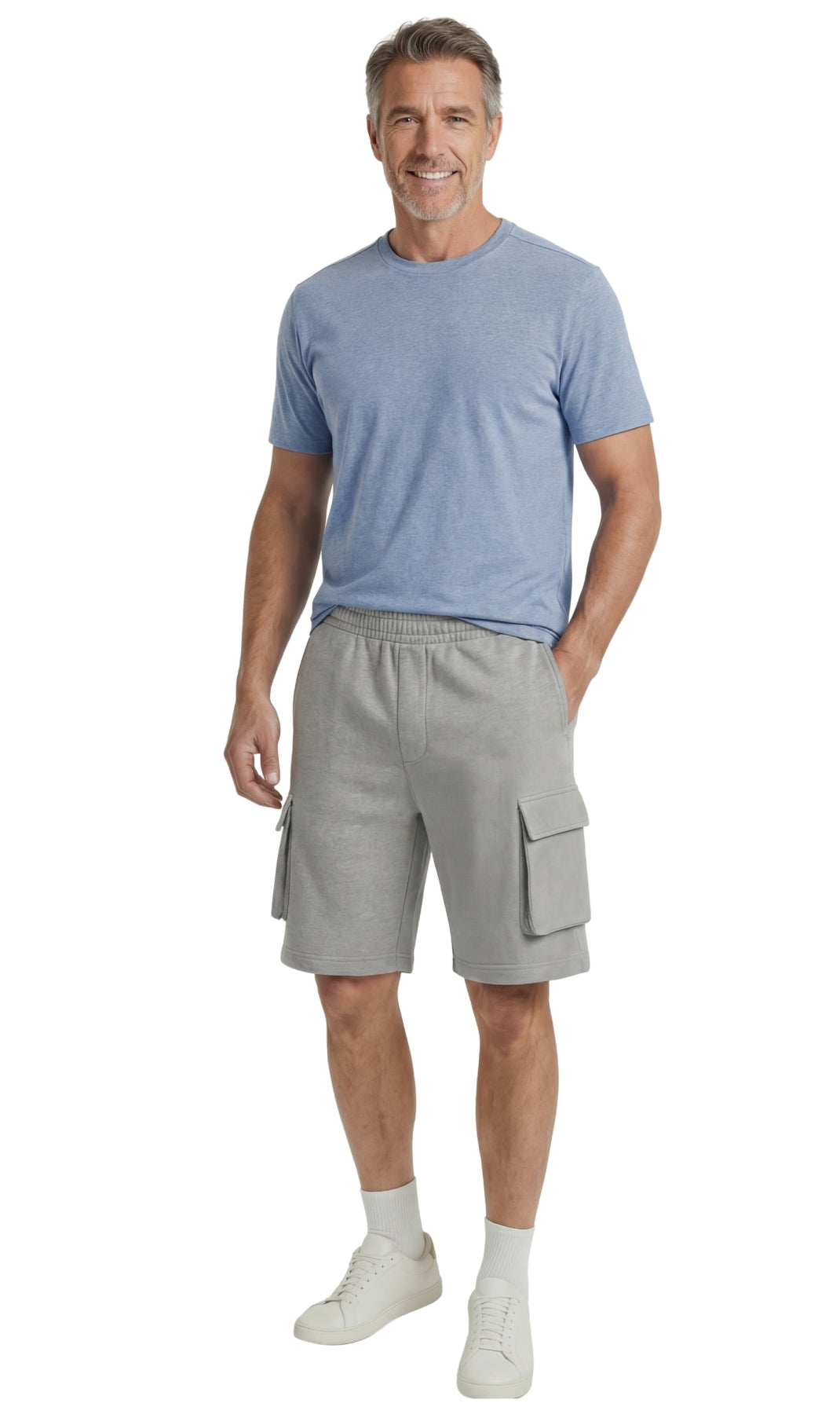 Turtle Bay New York Men's Fleece Cargo Shorts – The Sweat Shorts You'll Wear Everywhere grey heather full