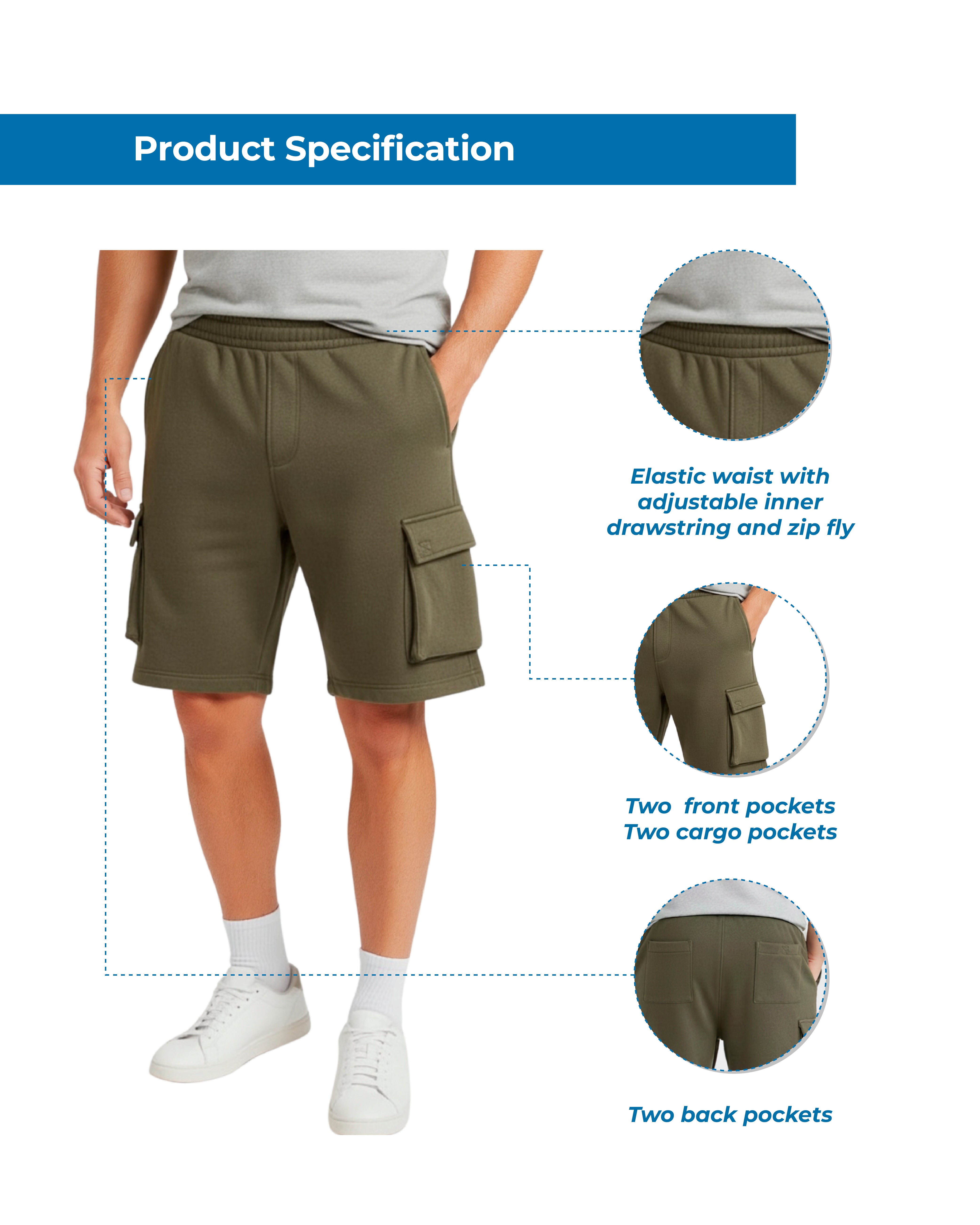 Turtle Bay New York Men's Fleece Cargo Shorts – The Sweat Shorts You'll Wear Everywhere olive info