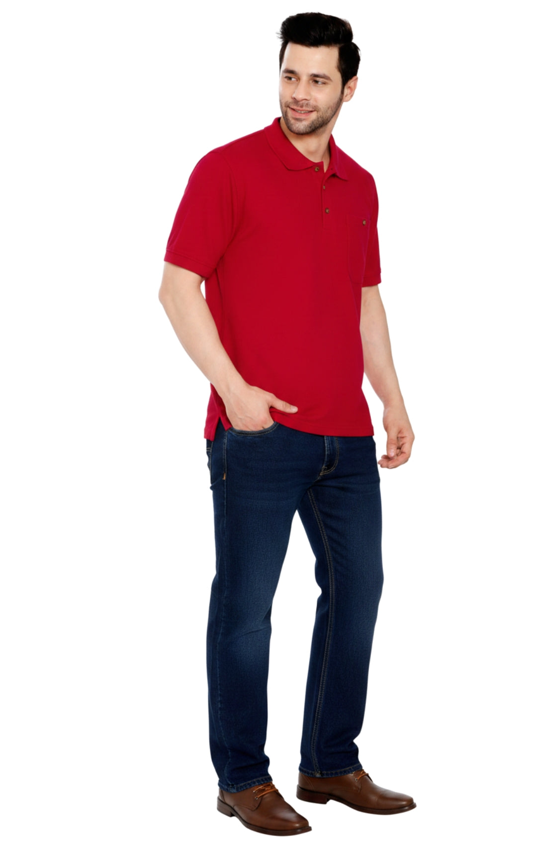 Men's Short Sleeve Pique Polo Shirt in Cotton Blend with Front Pocket 9