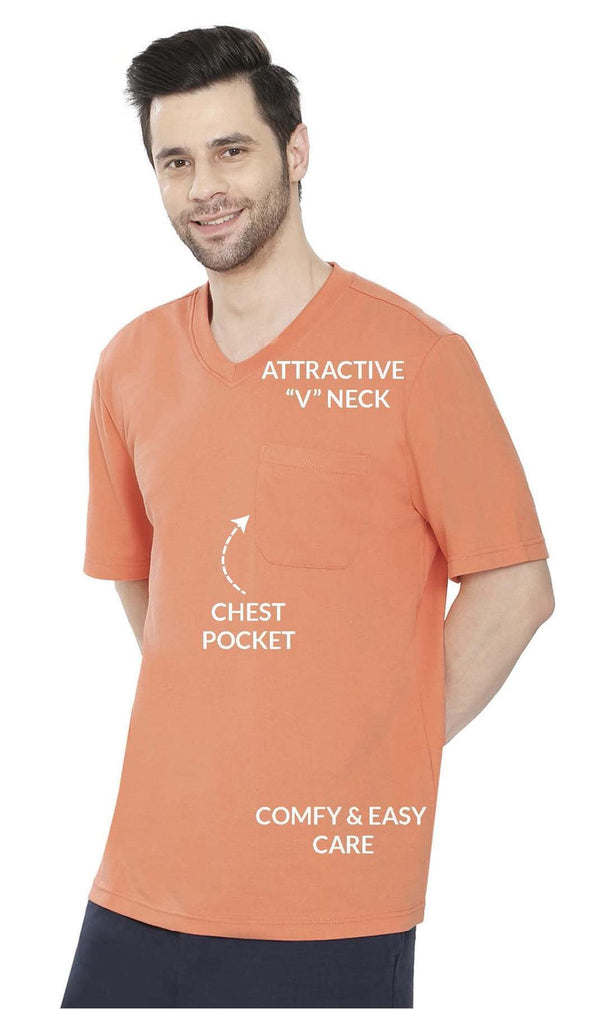 Men's V-Neck T-Shirt with Pocket – The Dressier Tee - Melon - details - TURTLE BAY APPAREL