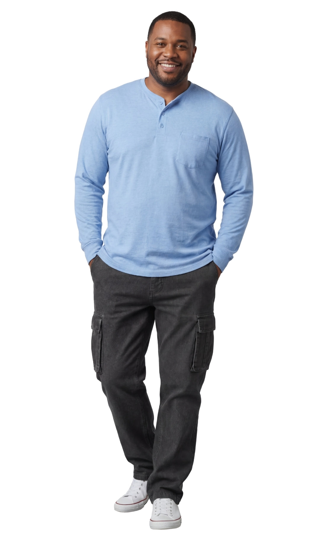 Men's Long Sleeve Henley shirt in cotton blend with 3 Button Placket &